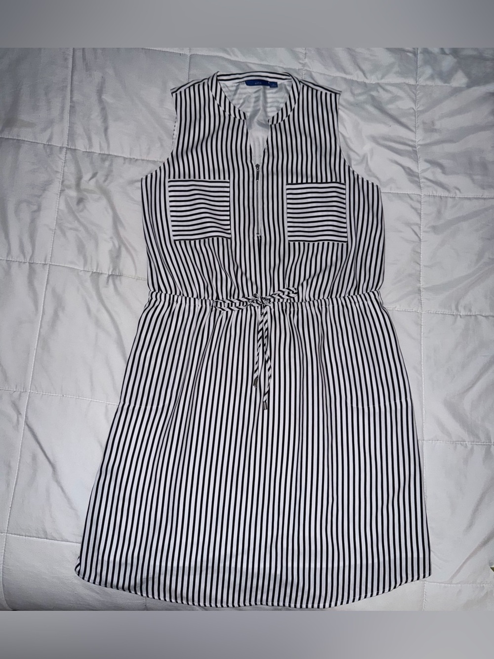Apt. 9 Sleeveless Black & White Striped Drawstring Waist Dress - XL